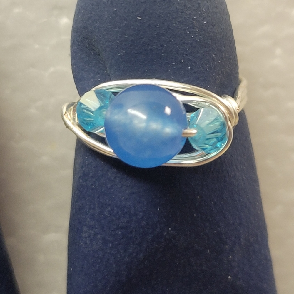 Handcrafted Silver and Blue Saffire Bicone Ring